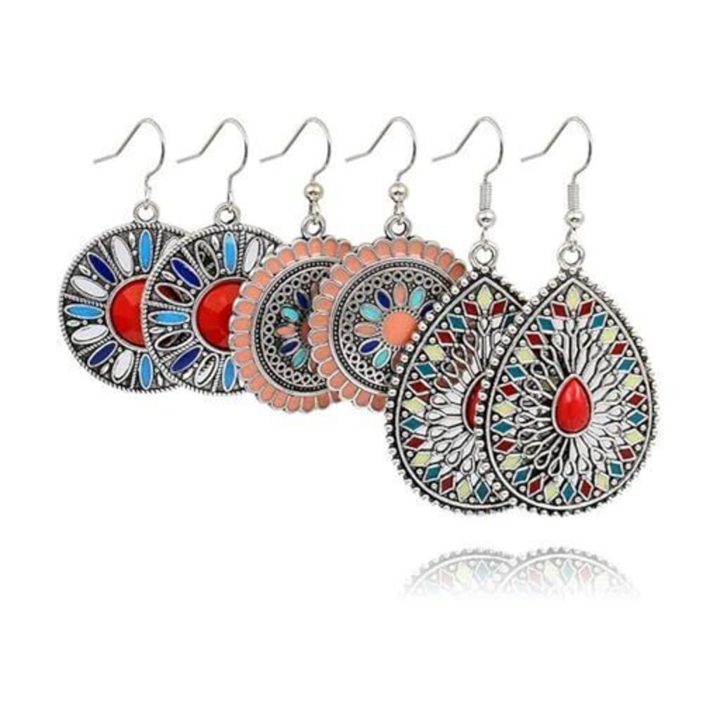 8253 Vintage Bohemian Earrings Unique Handmade Boho Retro Tribal National